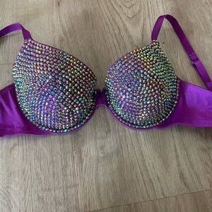 Purple Rhinestone Embellished Bra